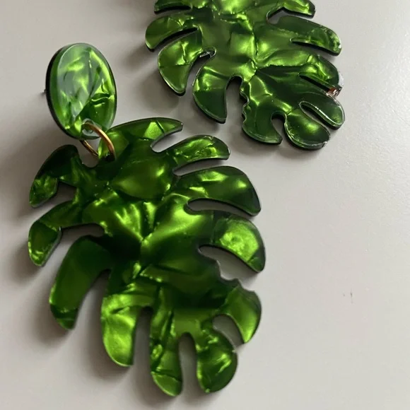 Lightweight Leaf Acrylic Statement Earrings - Picture 2 of 6